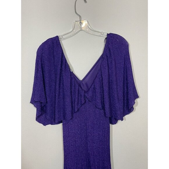 Zara Small Purple Metallic Thread Cape Maxi Dress Gown Evening Knit Shimmer Boho - Picture 13 of 13